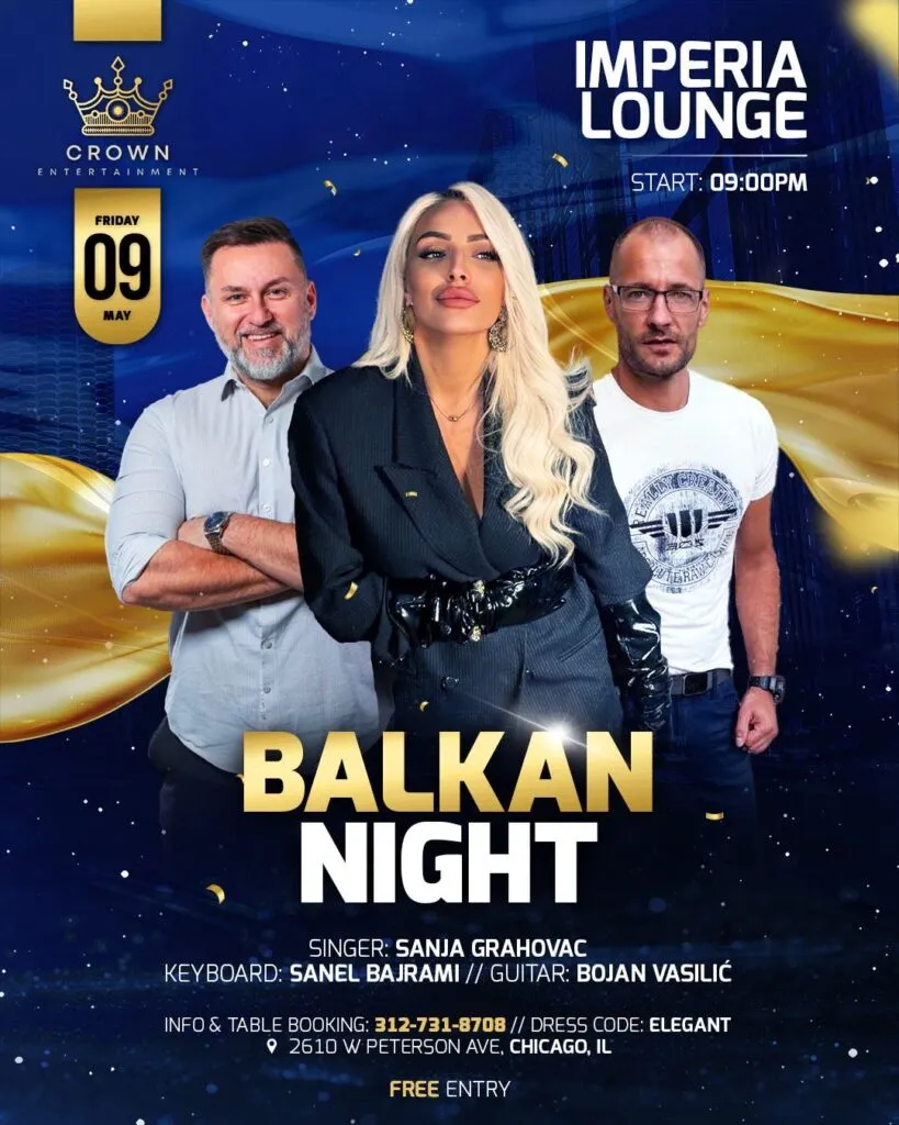 Sanja, Bojan, Sanel, Imperia Lounge, koncert u Čikagu, balkanska muzika, srpska zajednica u SAD, kulturni događaji