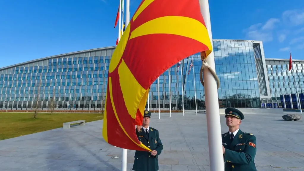 North Macedonia hoists flag at NATO; Photo: NATO